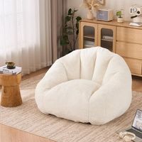 sillon puf grande para adultos crema con respaldo y pelo sintetico suave