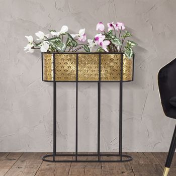 Macetero de metal dorado con base negra cm 60x20x70