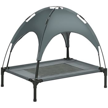 PawHut Cama Elevada Portátil para Mascotas con Toldo Extraíble Tela Transpirable Ideal para Uso al Aire Libre 76x61x76 cm Gris   Aosom España
