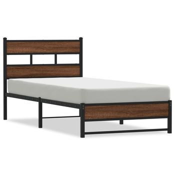 Cama Para Adulto | Cama Individual | Estructura De Cama Sin Colchón Metal Marrón Roble 75x190 Cm