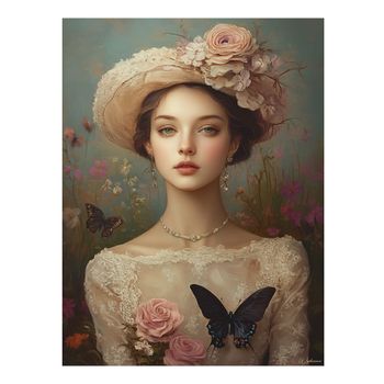Cuadro Mujer con flores y mariposas Alu-Dibond multicolor 100x75 cm