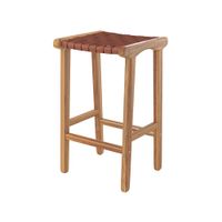 taburetes para isla de cocina de teca y cuero tejido marron 66 cm