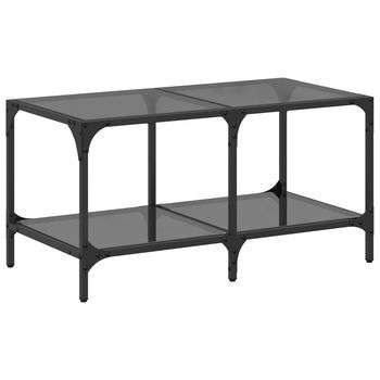 Mesa De Centro 78,5x40x40 Cm Madera Tratada, Acero Y Vidrio - Negro