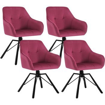 Juego De 4 Sillas Giratorias 360°, Sillas De Comedor Tapizadas, Estilo Escandinavo, Terciopelo, Color Burdeos.