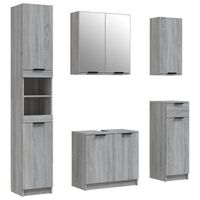 set de muebles de bano  armario de bano 5 piezas madera contrachapada gris sonoma