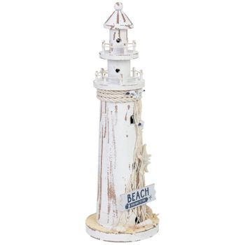 Figura de decoración faro de madera con led blanca 13x13x39 cm