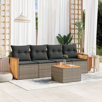 Conjunto De Sofás Jardín Con Cojines 5 Uds | Mueble Jardin Mesa Y Sillas Ratán Sintético Gris Cfw400001