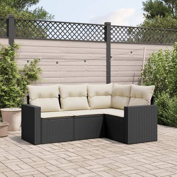 Conjunto De Sofás Jardín 4 Uds | Mueble Jardin Mesa Y Sillas Con Cojines Ratán Sintético Negro Cfw163182