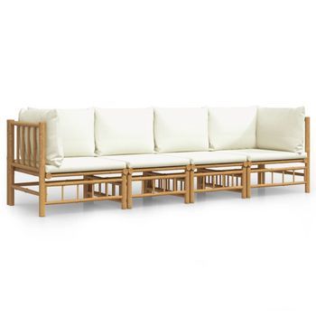Set De Muebles De Jardín 4 Piezas Bambú Y Cojines Blanco Crema Vidaxl