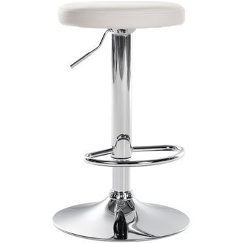 Taburete De Bar Silla Alta X1 Reposapiés Integrado En Polipiel Blanco Y Metal Cromado M10_004328