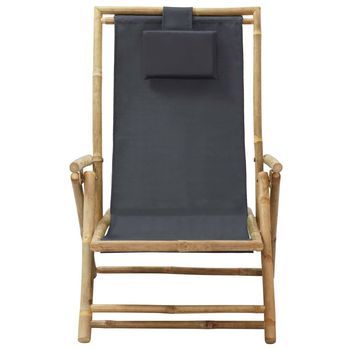 Silla De Relax | Silla De Relax | Silla De Relajación Reclinable De Bambú Y Tela Gris Oscuro