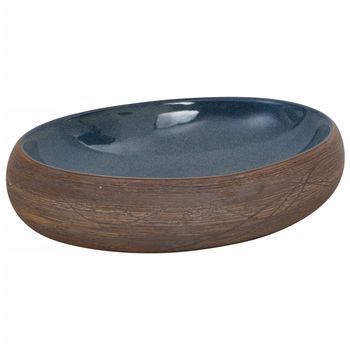 Lavabo De Baño Moderno | Lavabo Sobre Encimera Ovalado Cerámica Marrón Y Azul 59x40x15cm