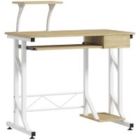 homcom mesa de escritorio mesa de estudio con bandeja de teclado y cajon mesa de ordenador para despacho 90x50x100 cm roble