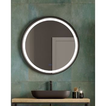 Espejo Pared Redondo Baño | Luz Led | Doble Sensor Táctil | Espejo Led De Baño Redondo | 70-80-100cm | 70cm - Negro