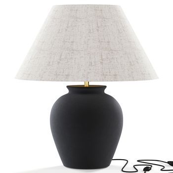 Lámpara De Mesa Vintage - Base De Cerámica Y Pantalla De Tela - Luno Negro