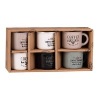 estuche de 6 tazas de cafe de ceramica con motivos decorativos