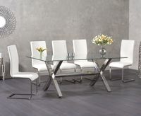 renzo 200cm glass dining table with malaga chairs
