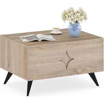 Mesa De Centro Costway Con Compartimento Abierto (46 X 80 X 60 Cm - Mdf - Natural)