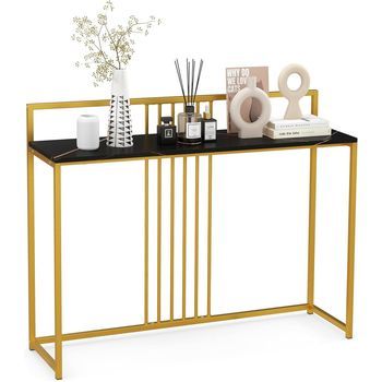 Mesa De Entrada 120 Cm Mesa Consola Con Superficie De Mármol Artificial Costway 120 X 32 X 89 Cm