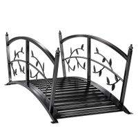 outsunny puente de jardin metalico 12 m puente decorativo para estanques con barandillas de seguridad y diseno de hojas negro