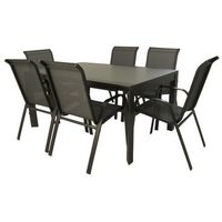 conjunto muebles de jardin mesa extensible 160 a 220 y 6 sillones apilables con respaldo alto de 96 cm aluminio color antracita y cristal antirayaduras color taupe 6 plazas juego de comedor para terraza