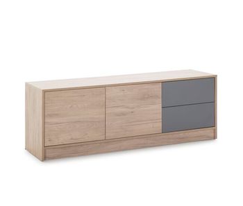 Mueble tv panama 2 cajones 2 puertas, color madera/gris, 136 cm ancho 40 cm profundo 51 cm alto
