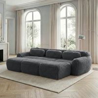 canape convertible modular para 3 personas con 3 poufs revestimiento de felpa suave gris