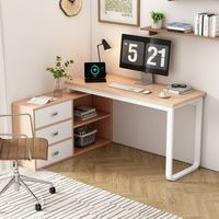 mesa de escritorio - mueble de oficina - mdf y metal - natural 147x100x753cm