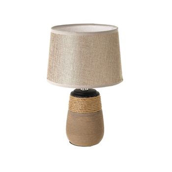 Lámpara rústica de cerámica y arpillera marrón con pantalla beige 20x30 cm Punto de luz auxiliar para mesita de noche o salón. Cable de 115 cm con interruptor. Casquillo E14. No incluye bombilla