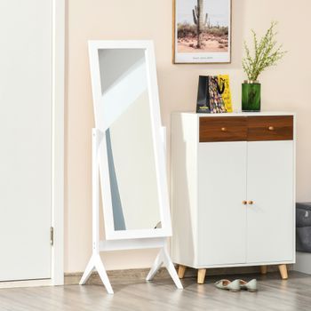 Espejo De Maquillaje De Pie De Mdf Vidrio Homcom 47x46x148 Cm-blanco