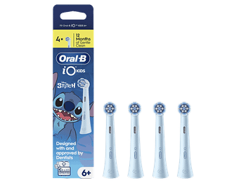 Recambio para cepillo dental - Oral-B iO Kids 6+, Diseño Stitch by Disney, Suave con dientes flojos y encías, 4 unidades