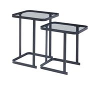 set de 2 mesas auxiliares nido laxa cristal metal 41x32x51 cm - negro encasa
