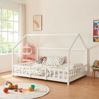 cama para ninos sisimiut forma de casa pino 120x200 cm blanco mate encasa