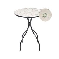 mesa de balcon jardin de metal estilo hierro forjado con tablero de mosaico ceramico negro carona