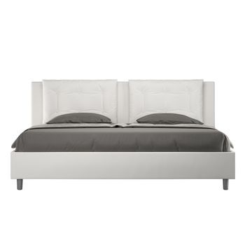 Cama Matrimonial Con Somier Acolchada 200x210 Cuero Sintético Blanco Annalisa