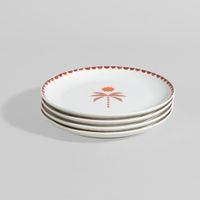 set de 4 platos de postre de ceramica con palmera