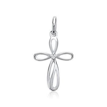14 quilates oro blanco colgante cruz diamante 0,01 ct.