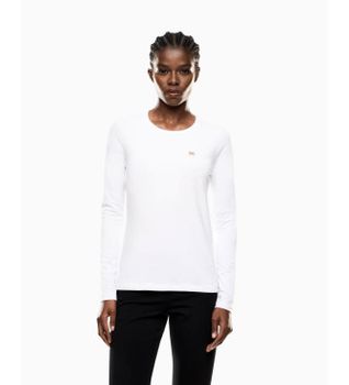 EA7 para mujer. 7W000456_AF10373 Camiseta de manga larga de punto elástico blanco (S), Casual, Algodón