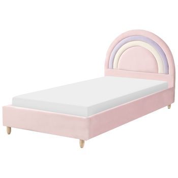 Cama Con Somier Moderna Tapizado De Terciopelo Infantil Somier De Láminas Rosa 90 X 200 Cm Landeillau