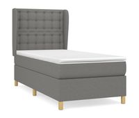 cama box spring con colchon tela gris oscuro 100x200 cm botones