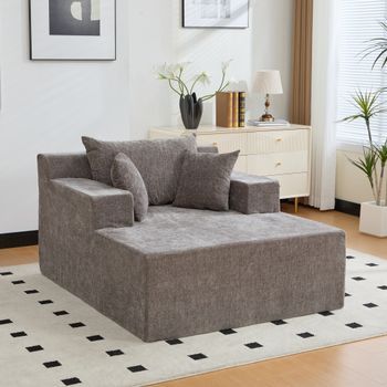 Sofá Modular Gris De Chenilla, Una Plaza, Sin Estructura Rígida