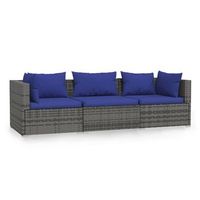 sofa de jardin de 3 plazas  sofa de exterior con cojines ratan sintetico gris