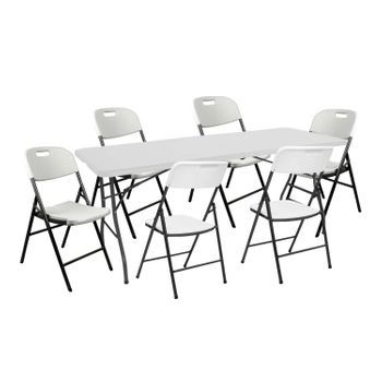 Conjunto Plegable Mesa 180cm Y 6 Sillas Con Asa Catering O91