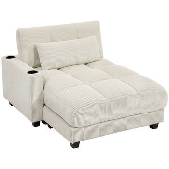 HOMCOM Sofá cama con cojín, espuma, convertible en cama, portavasos, Blanco crema