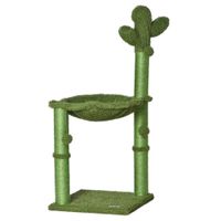 pawhut arbol para gatos rascador en forma de cactus en sisal natural hamaca pompon colgante - 40 x 40 x 96 cm verde