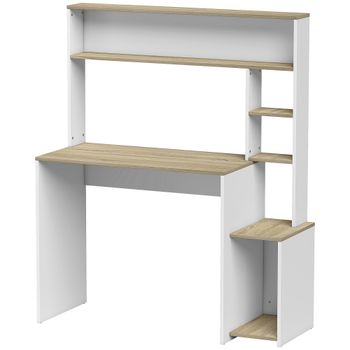HOMCOM Mesa de Ordenador con Estantes Escritorio con Estanterías Soporte para Monitor CPU 114x45x138 cm Blanco y Natural   Aosom España