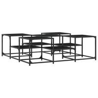 mesa de centro de diseno industrial con 2 alturas de tablero 121 x 121 x 40 cm madera de ingenieria negra y metal dec039634