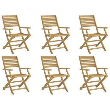 Pack 6 Uds Sillas De Jardín | Silla De Exterior | Sillón Plegables Madera Acacia 54,5x61,5x86,5cm