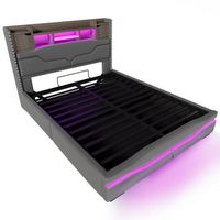 cama tapizada con almacenamiento - 160x200 cm - iluminacion ambiental con mando - iluminacion led - gris - sin colchon