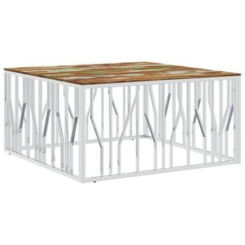 Mesa De Centro Acero Inoxidable Y Madera Reciclada Plateado